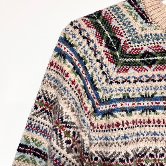 JCrew Fair Isle Sweater Mens SZ Large Lambswool Blend Crewneck Neutral Holidays - Picture 5 of 10